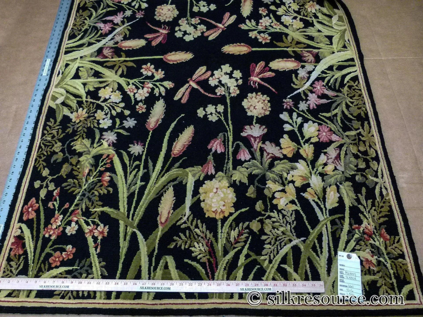 Stark Ialoveni Black 4'x6' Botanical Dutch Garden Nature Tulips Yarrow Dragonfly Pink Red Green MSRP USD 1200