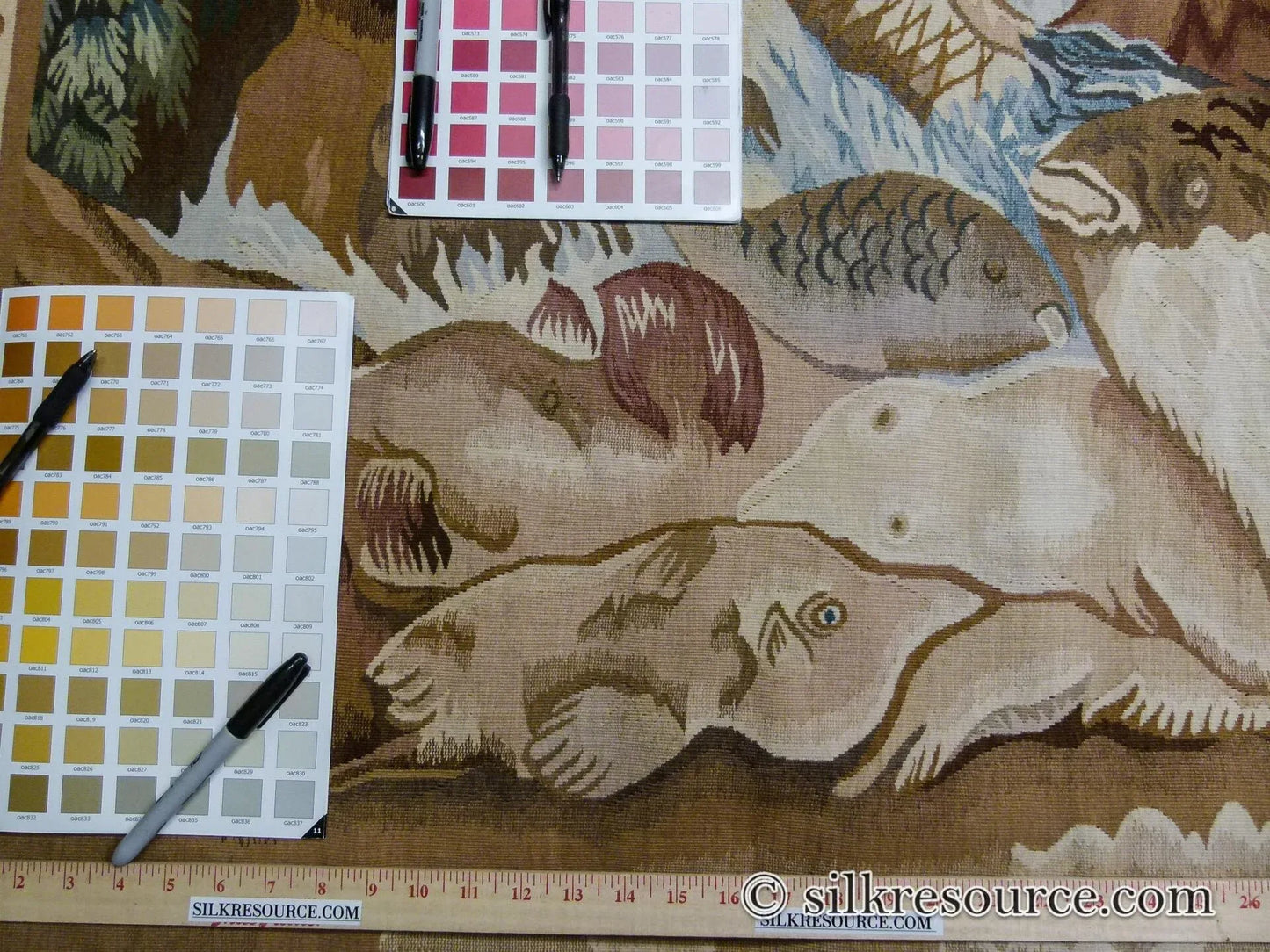 Stark Ilam in Linen 8'x11' 100% Wool Tapestry Poseidone God Of Ocean Amphitrite Goddess Horses Merman Seal Fish Huge MSRP USD 12000