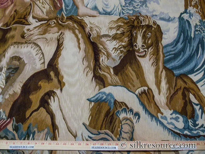 Stark Ilam in Linen 8'x11' 100% Wool Tapestry Poseidone God Of Ocean Amphitrite Goddess Horses Merman Seal Fish Huge MSRP USD 12000