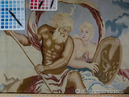 Stark Ilam in Linen 8'x11' 100% Wool Tapestry Poseidone God Of Ocean Amphitrite Goddess Horses Merman Seal Fish Huge MSRP USD 12000