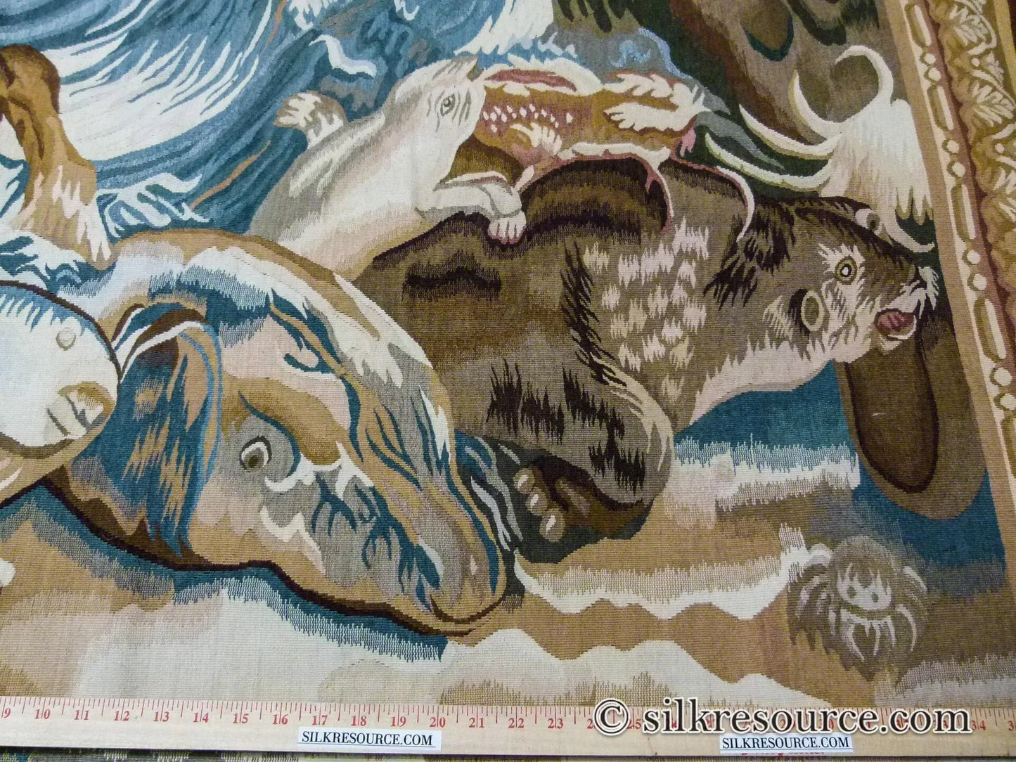 Stark Ilam in Linen 8'x11' 100% Wool Tapestry Poseidone God Of Ocean Amphitrite Goddess Horses Merman Seal Fish Huge MSRP USD 12000