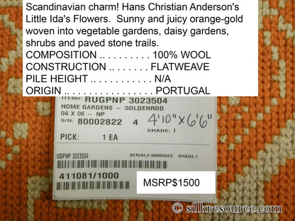 Stark Home Gardens Goldenrod 4' 10"  X 6' 6" Scandinavian Hans Christian Anderson's Little Ida's Flowers Gold Orange White MSRP USD 1500