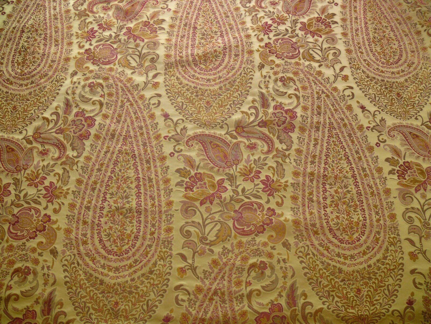 by yard Custom Order By Yard Fab 100% Silk Lampas Cashmere Paisley "claret" Red Pink MSRP USD200+/yard