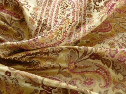 by yard Custom Order By Yard Fab 100% Silk Lampas Cashmere Paisley "claret" Red Pink MSRP USD200+/yard