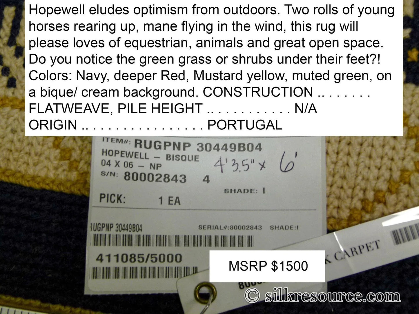 Stark Hopewell Bisque 4.3" X 6' 100% Wool Horses Equestrian Navy Red Mustard Cream MSRP USD 1500
