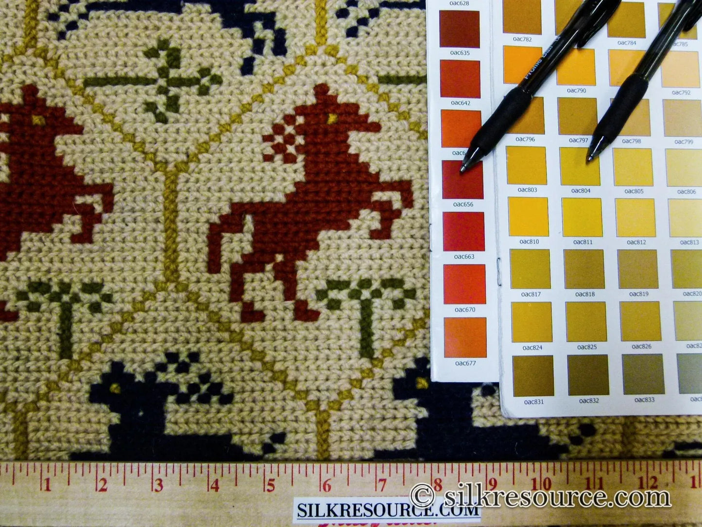 Stark Hopewell Bisque 4.3" X 6' 100% Wool Horses Equestrian Navy Red Mustard Cream MSRP USD 1500