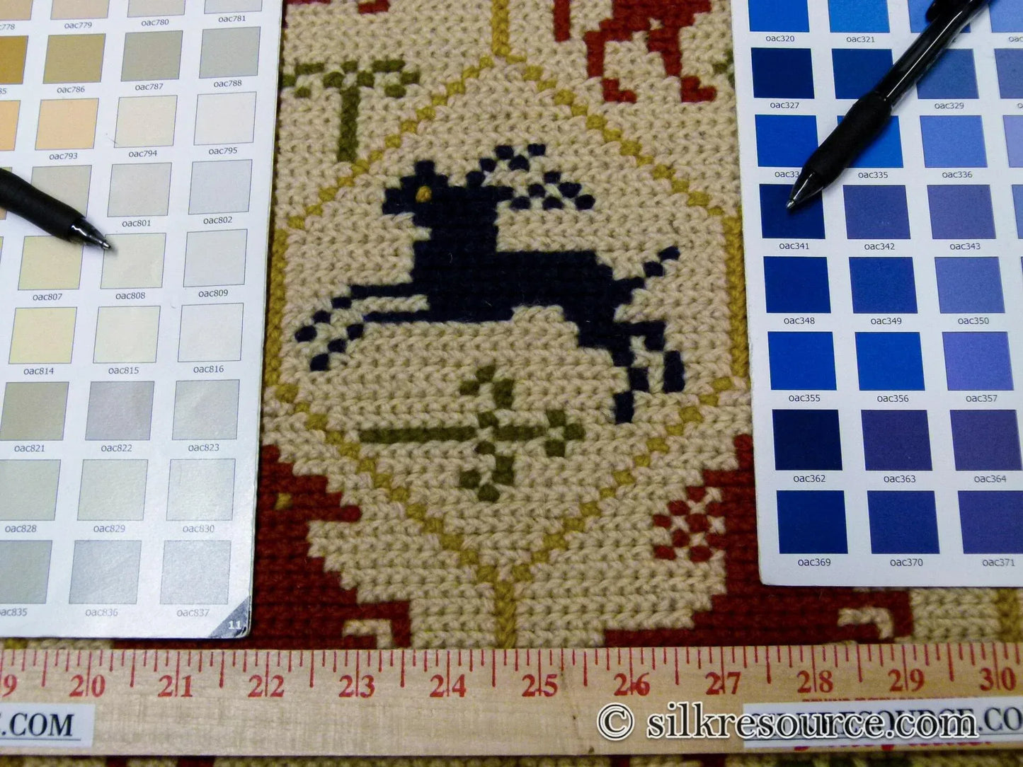 Stark Hopewell Bisque 4.3" X 6' 100% Wool Horses Equestrian Navy Red Mustard Cream MSRP USD 1500