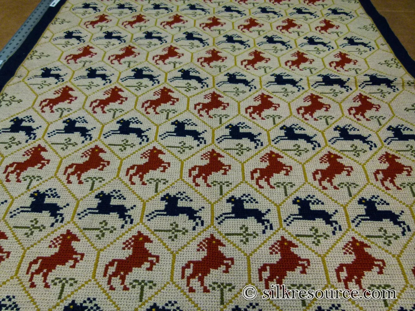 Stark Hopewell Bisque 4.3" X 6' 100% Wool Horses Equestrian Navy Red Mustard Cream MSRP USD 1500