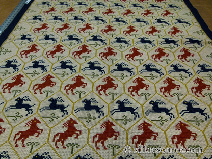 Stark Hopewell Bisque 4.3" X 6' 100% Wool Horses Equestrian Navy Red Mustard Cream MSRP USD 1500