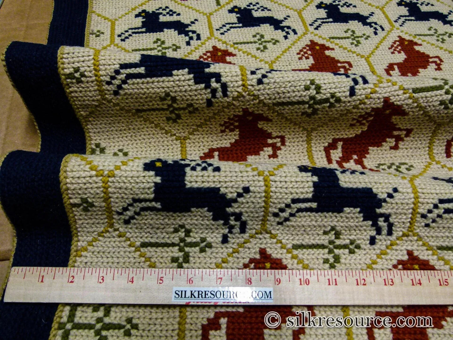 Stark Hopewell Bisque 4.3" X 6' 100% Wool Horses Equestrian Navy Red Mustard Cream MSRP USD 1500