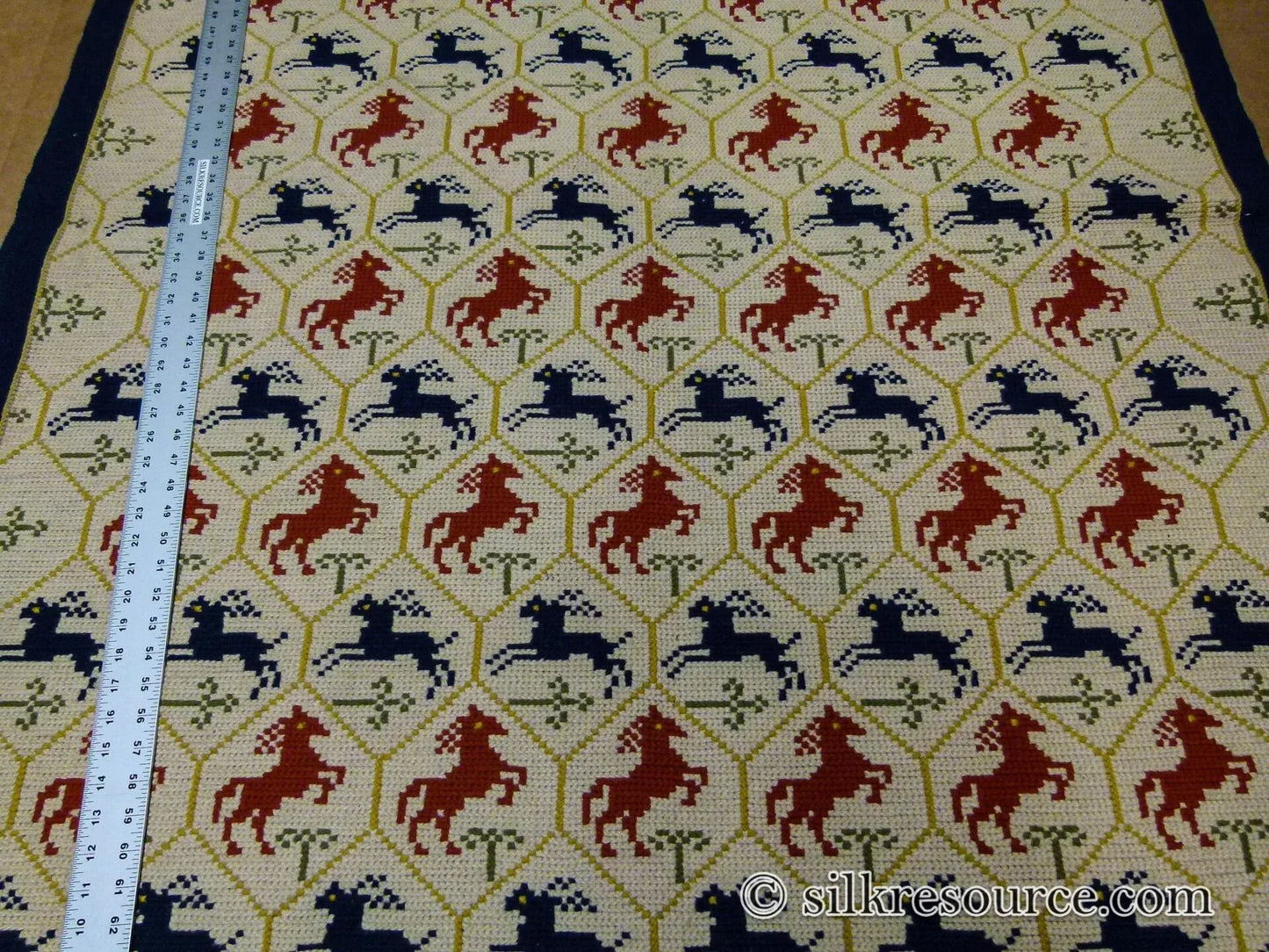 Stark Hopewell Bisque 4.3" X 6' 100% Wool Horses Equestrian Navy Red Mustard Cream MSRP USD 1500