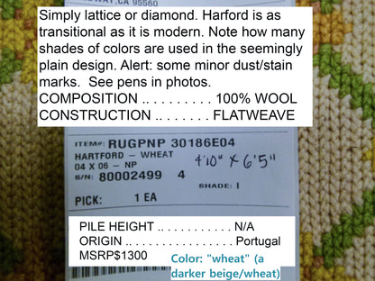 Stark Hartford Wheat 4'10" X 6' 5" Wool Flat Weave Rug Gold Wheat Green Yellow Spring! MSRP USD 1300