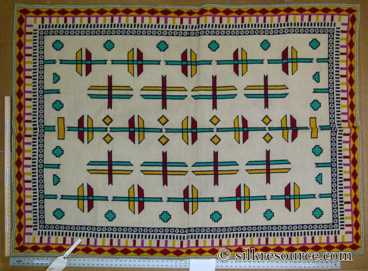 Stark Holyoke Bisque 4'10" X6'5" 100% Wool Rug South Western Quaker Art Blue Orange Red Green MSRP USD 1400