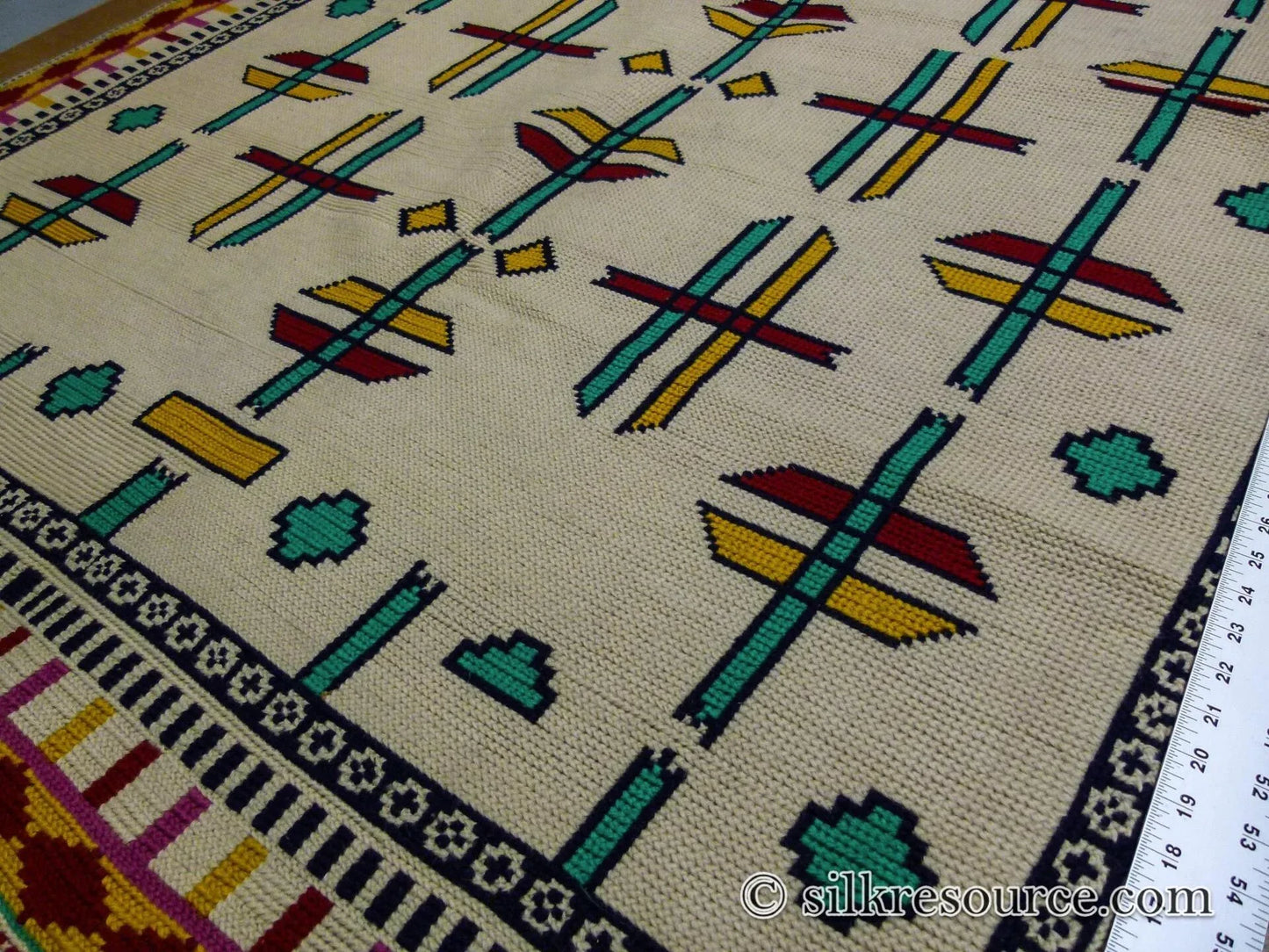 Stark Holyoke Bisque 4'10" X6'5" 100% Wool Rug South Western Quaker Art Blue Orange Red Green MSRP USD 1400