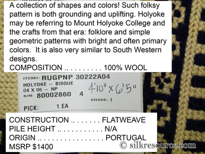 Stark Holyoke Bisque 4'10" X6'5" 100% Wool Rug South Western Quaker Art Blue Orange Red Green MSRP USD 1400