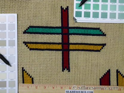 Stark Holyoke Bisque 4'10" X6'5" 100% Wool Rug South Western Quaker Art Blue Orange Red Green MSRP USD 1400