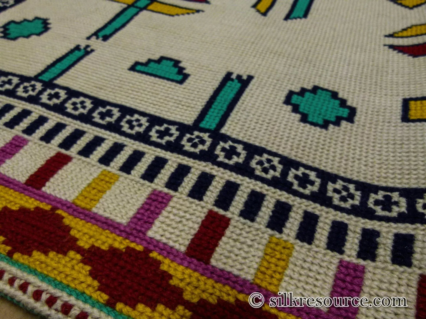 Stark Holyoke Bisque 4'10" X6'5" 100% Wool Rug South Western Quaker Art Blue Orange Red Green MSRP USD 1400