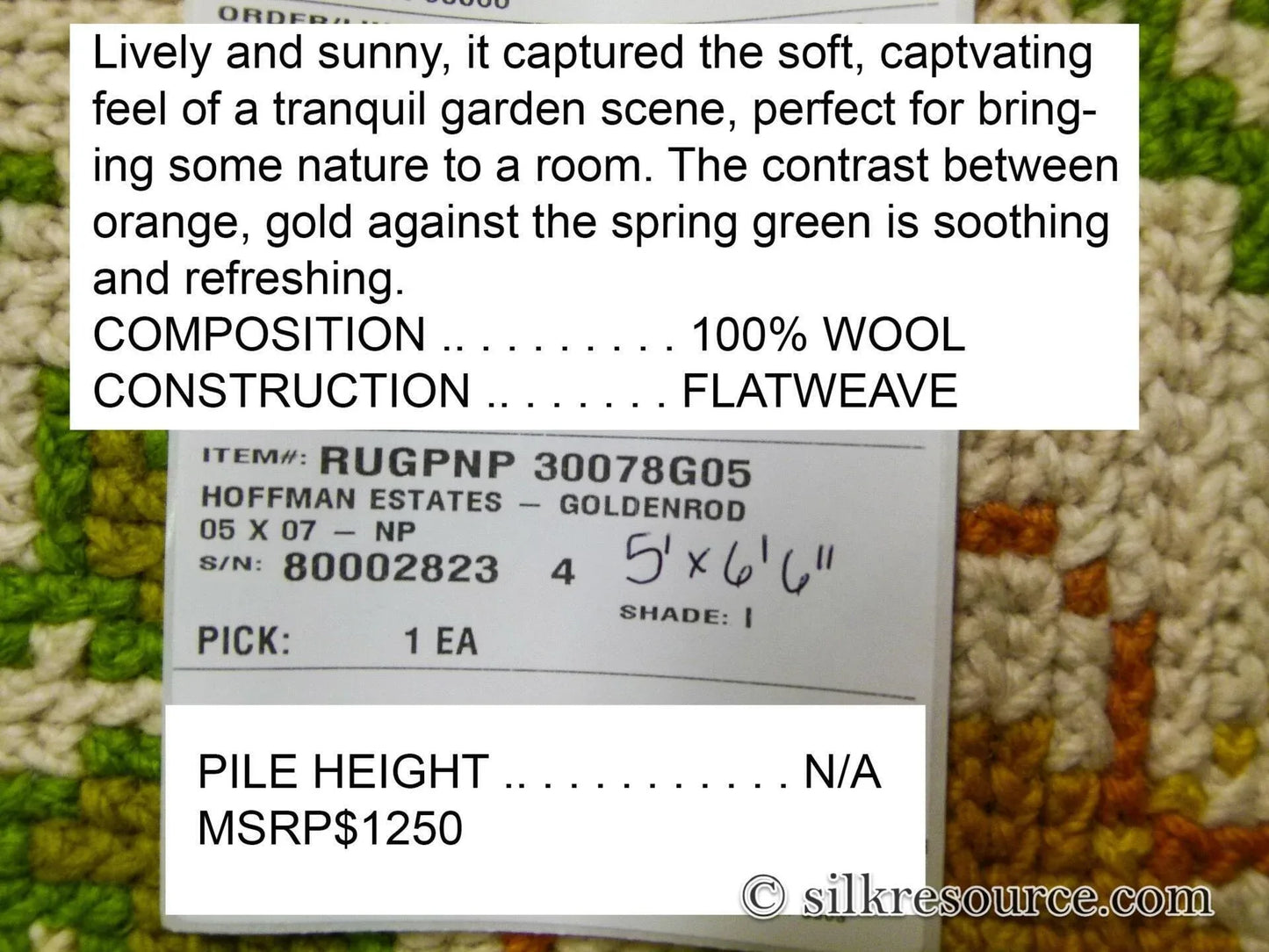 Stark Hoffman Estates Goldenrod 5'x6'6" Orange Gold Green Tulips Sunflowers Vines Foliage MSRP USD 1250