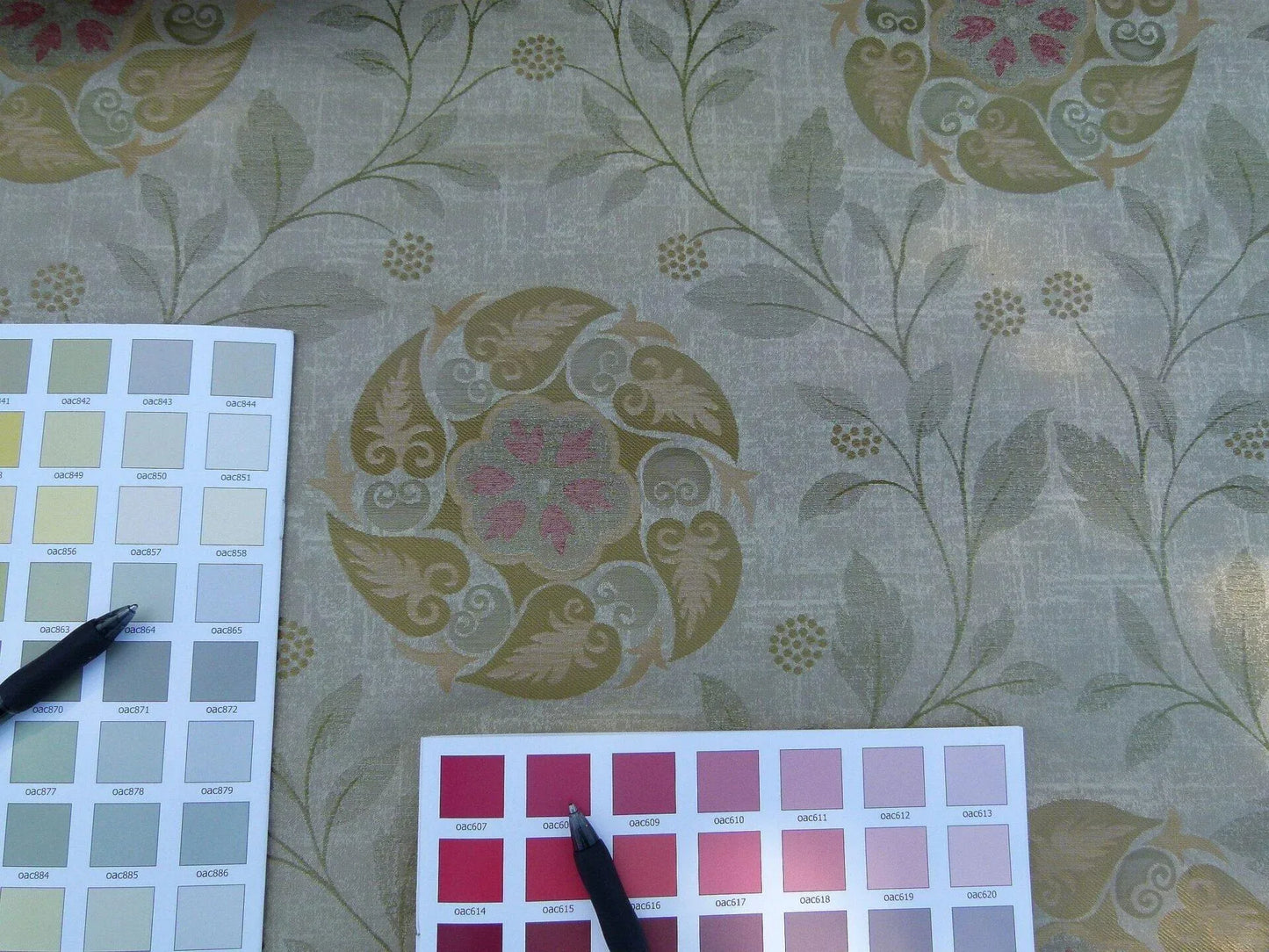 S Harris "tobago" Silk Lampas Light Antique Gold With Green Art Deco MSRP USD 188+/Y