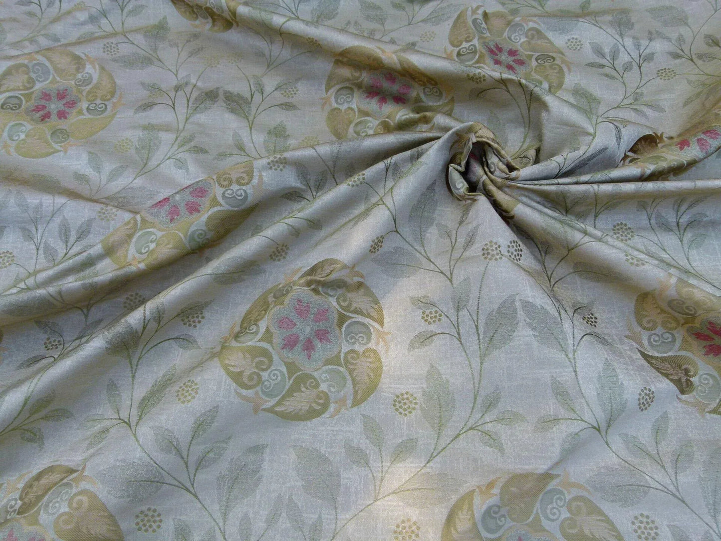 S Harris "tobago" Silk Lampas Light Antique Gold With Green Art Deco MSRP USD 188+/Y