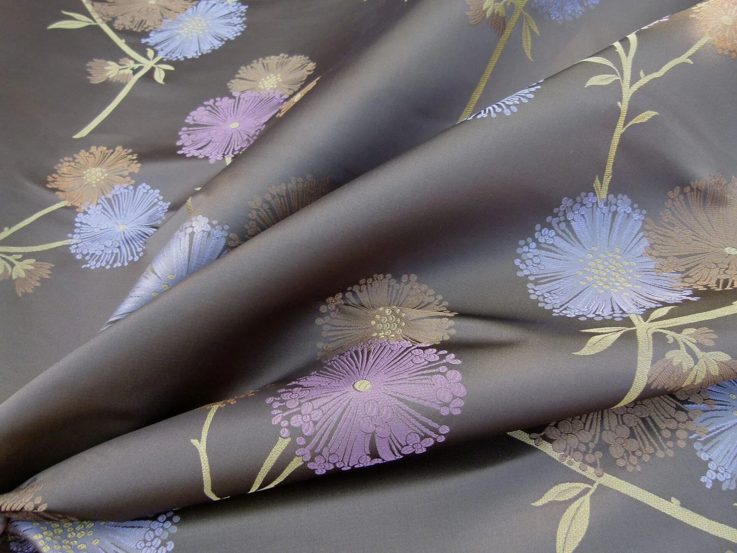 Stunner! 100% Silk Lampas Satin Mod Branch Tree "Mischief" Deep Brown