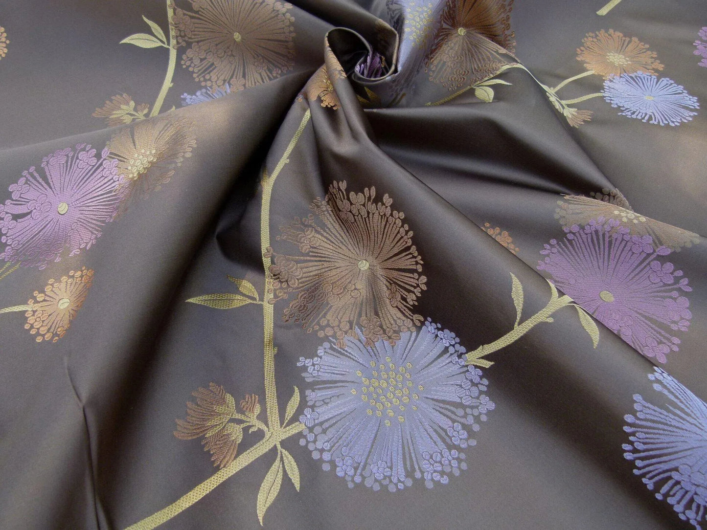 Stunner! 100% Silk Lampas Satin Mod Branch Tree "Mischief" Deep Brown