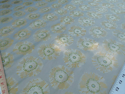 Zoom Lime Green Daisy Flower On Grey Pale Blue 100% Silk - By The Yard