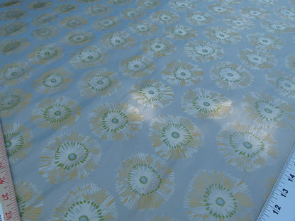 3.75 Yards Zoo Lime Green Daisy Flower On Grey Pale Blue 100% Silk
