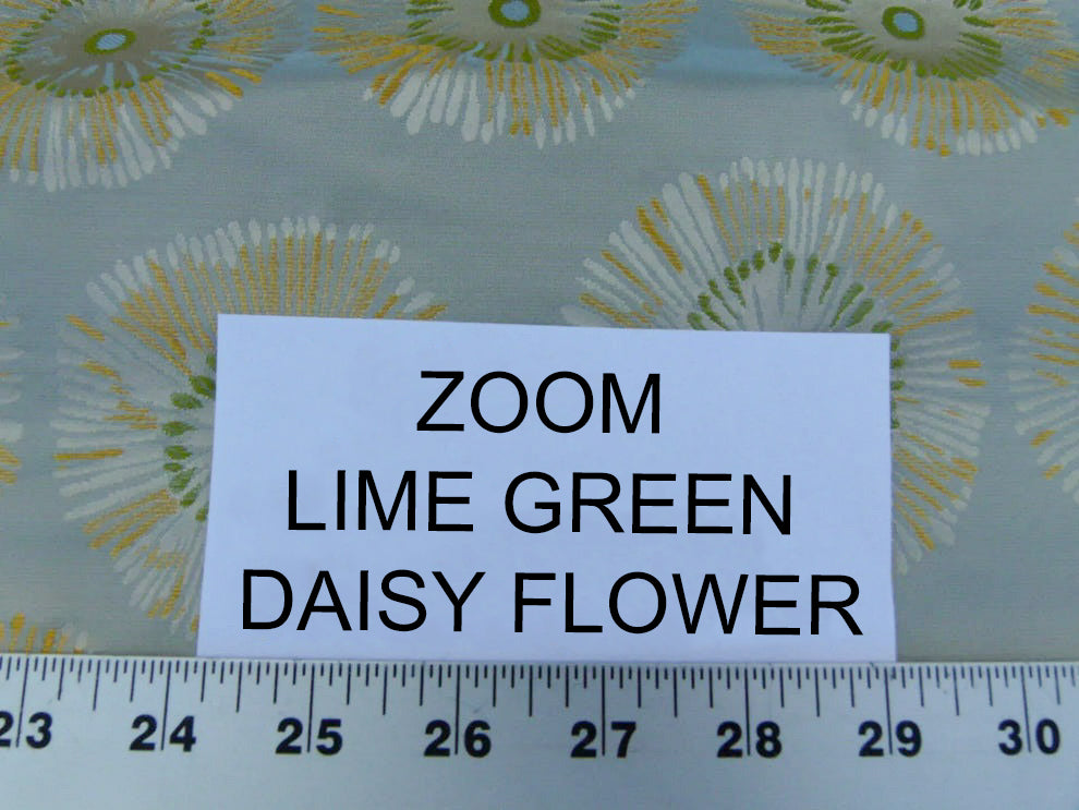 Zoom Lime Green Daisy Flower On Grey Pale Blue 100% Silk - By The Yard