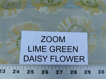 Zoom Lime Green Daisy Flower On Grey Pale Blue 100% Silk - By The Yard