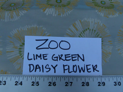 3.75 Yards Zoo Lime Green Daisy Flower On Grey Pale Blue 100% Silk
