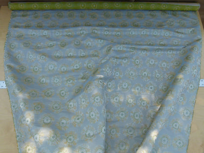 3.75 Yards Zoo Lime Green Daisy Flower On Grey Pale Blue 100% Silk