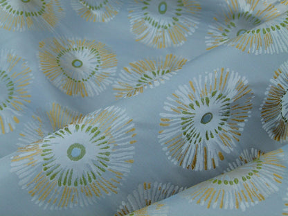 3.75 Yards Zoo Lime Green Daisy Flower On Grey Pale Blue 100% Silk