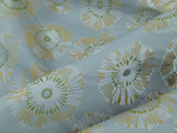 Zoom Lime Green Daisy Flower On Grey Pale Blue 100% Silk - By The Yard