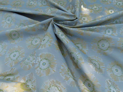 3.75 Yards Zoo Lime Green Daisy Flower On Grey Pale Blue 100% Silk