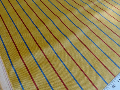 By Yard Lee Jofa Figaro Velvet Red and Blue Stripe On Gold Silky Heavy
