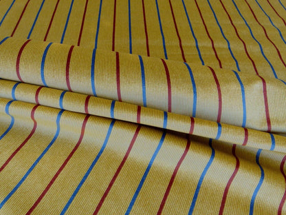 By Yard Lee Jofa Figaro Velvet Red and Blue Stripe On Gold Silky Heavy