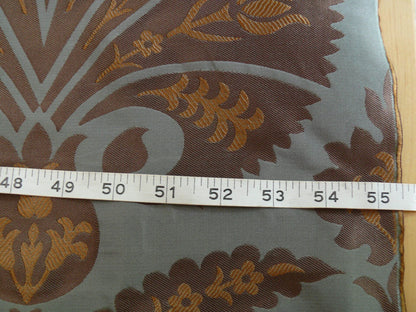 100%silk Lampas Tulip Fan Damask 536 "branch" Teal Blue Brown Gold Bty MSRP USD296/y!