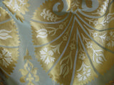 by yard 100%silk Lampas Tulip Fan Damask 536 "pool" Aqua Blue Cream Gold Bty MSRP USD296/y!
