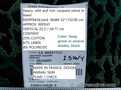 By Yard Scalamandre Leopard Square Greens Linen Velvet Animal Skin Plaid Green Check Super Heavy MSRP USD 424/y