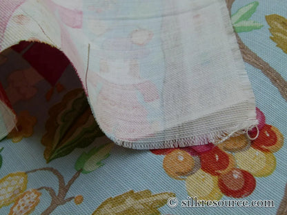 Scalamandre Life On The Hill Linen Print Cranberry Pink On Light Blue MSRP USD 159/yard