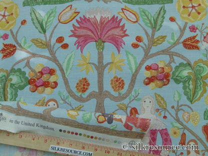 Scalamandre Life On The Hill Linen Print Cranberry Pink On Light Blue MSRP USD 159/yard