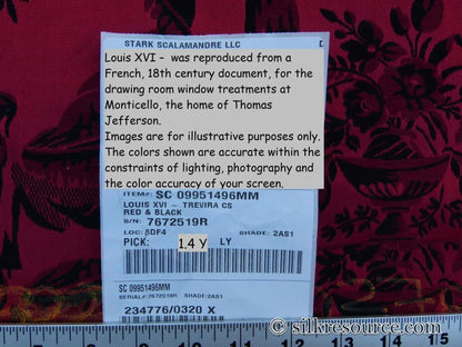 1.4Y Scalamandre LOUIS XVI - TREVIRA CS RED &amp; BLACK  Damask Historic Monticello MSRP$730
