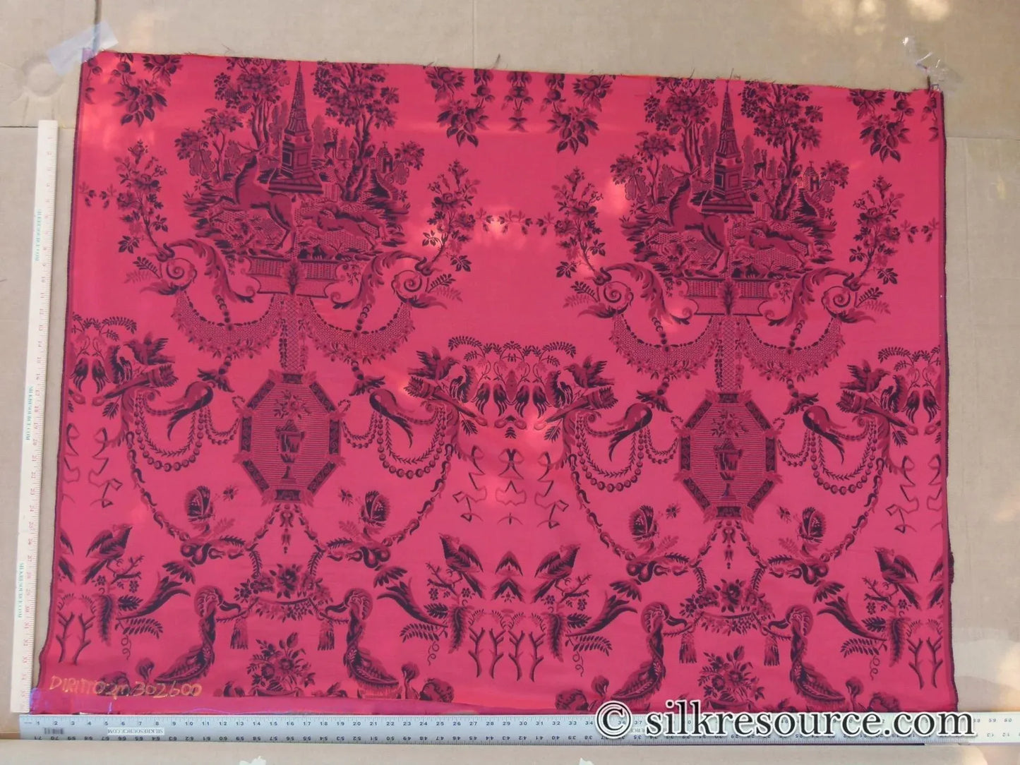 1.1Y Scalamandre Louis XVI - Trevira CS Red and Black Damask Historic Monticello MSRP 575