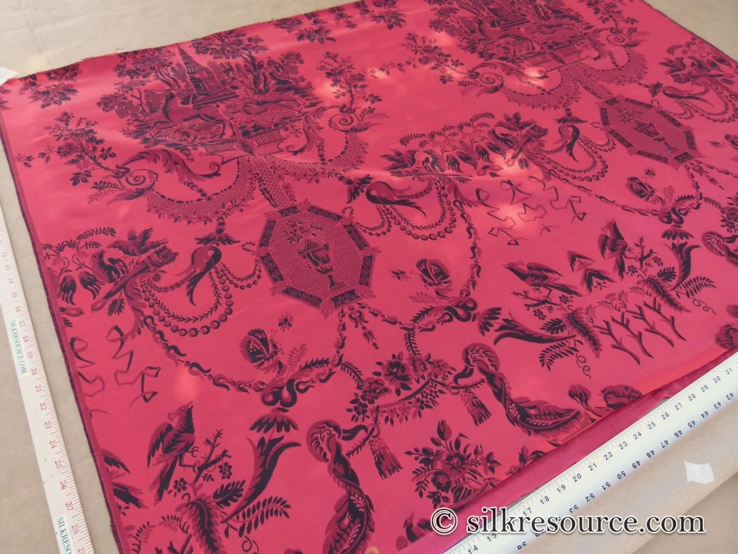 1.1Y Scalamandre Louis XVI - Trevira CS Red and Black Damask Historic Monticello MSRP 575