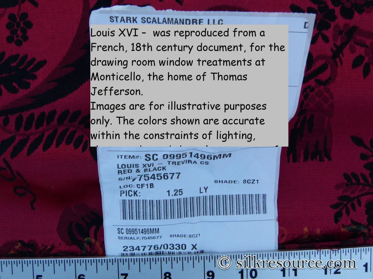 1.25y Scalamandre Louis XVI - Trevira Cs Red &amp; Black  Damask Historic Monticello MSRP USD 575