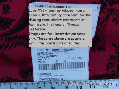 1.25y Scalamandre Louis XVI - Trevira Cs Red &amp; Black  Damask Historic Monticello MSRP USD 575