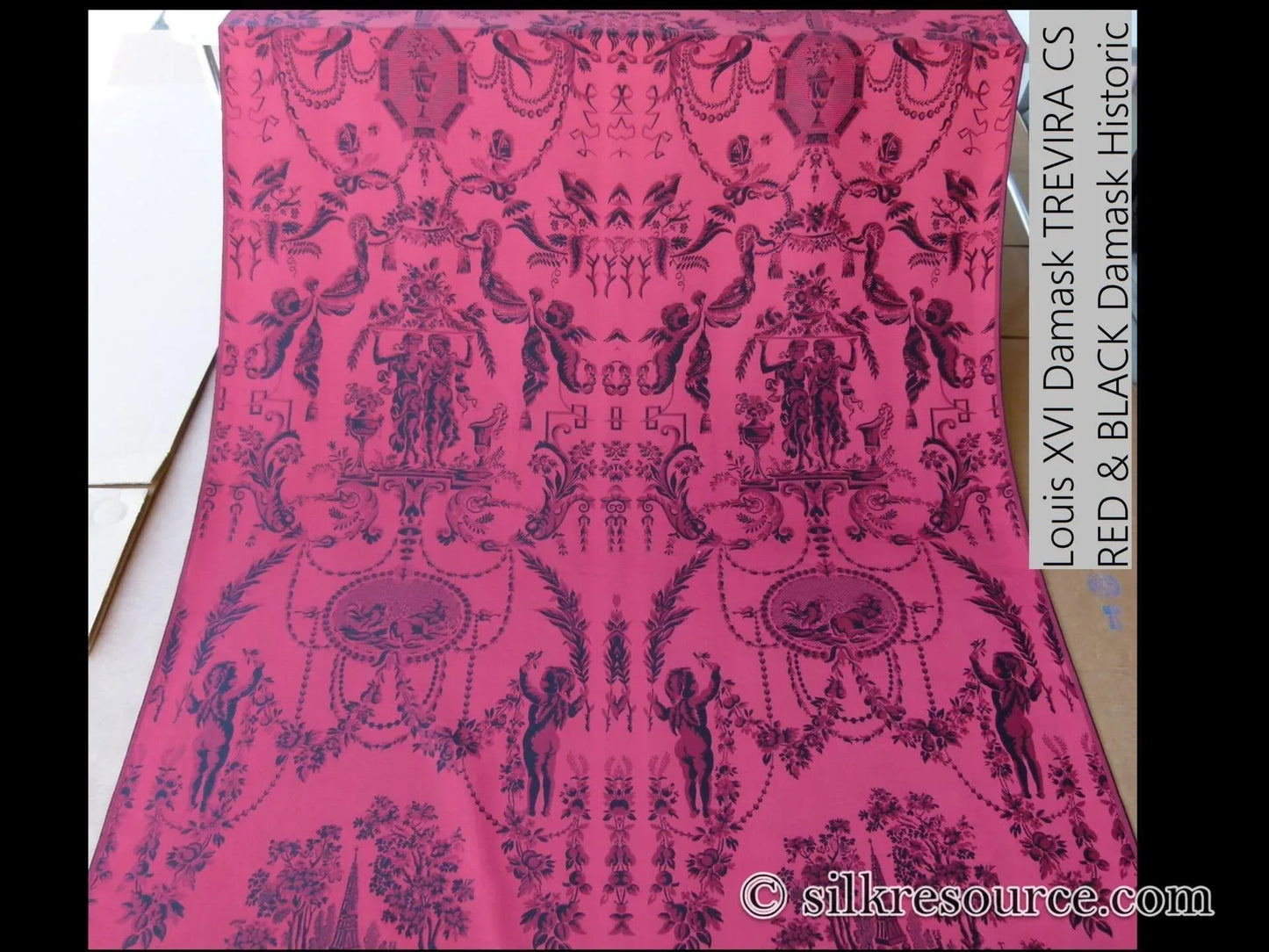 Scalamandre Louis Xvi - Trevira Cs Red &amp; Black  Damask Historic Monticello MSRP USD 1102/Vertical Repeat (76")