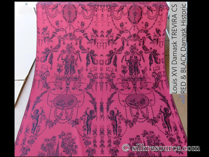 Scalamandre Louis Xvi - Trevira Cs Red &amp; Black  Damask Historic Monticello MSRP USD 1102/Vertical Repeat (76")