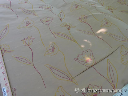 100% Silk Lampas Tulip "Gold" Antique Gold Mod Picasso Modern Abstract Flora Thick MSRP USD 300+/Y